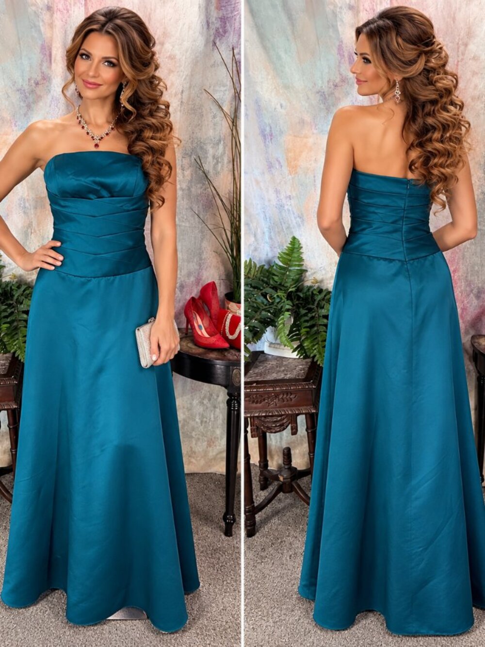 📌Alfred Angelo Elegant & Timeless Teal Blue Strapless Satin Evening Gown